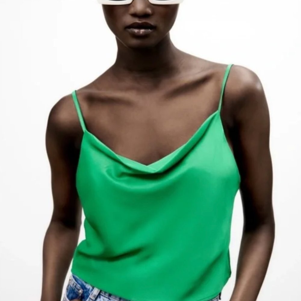 Zara green satin camisole